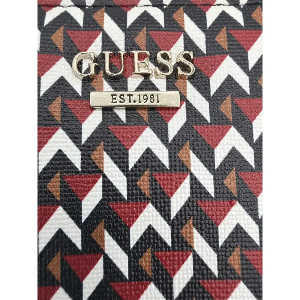 GUESS G SLG Women’s Wallet Red Blue White Tan Logo geometric Print Zip-Around